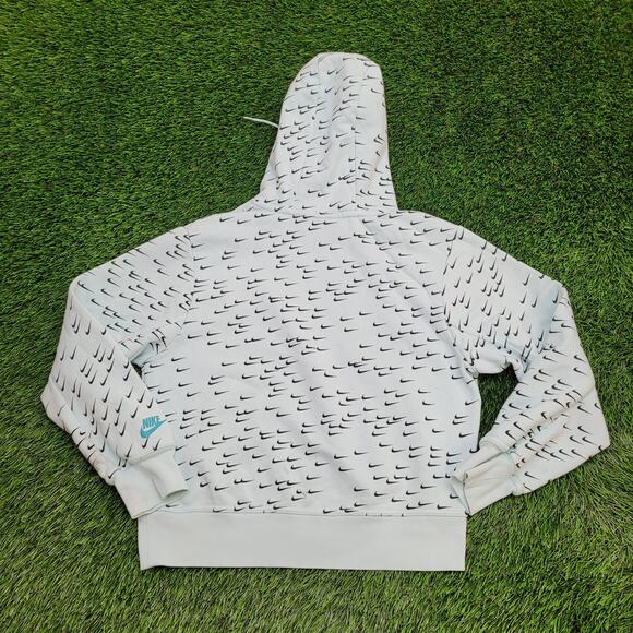 NIKE Swoosh AOP Hoodie Womens Large 20x21 Boxy Blue - Picture 2 of 16